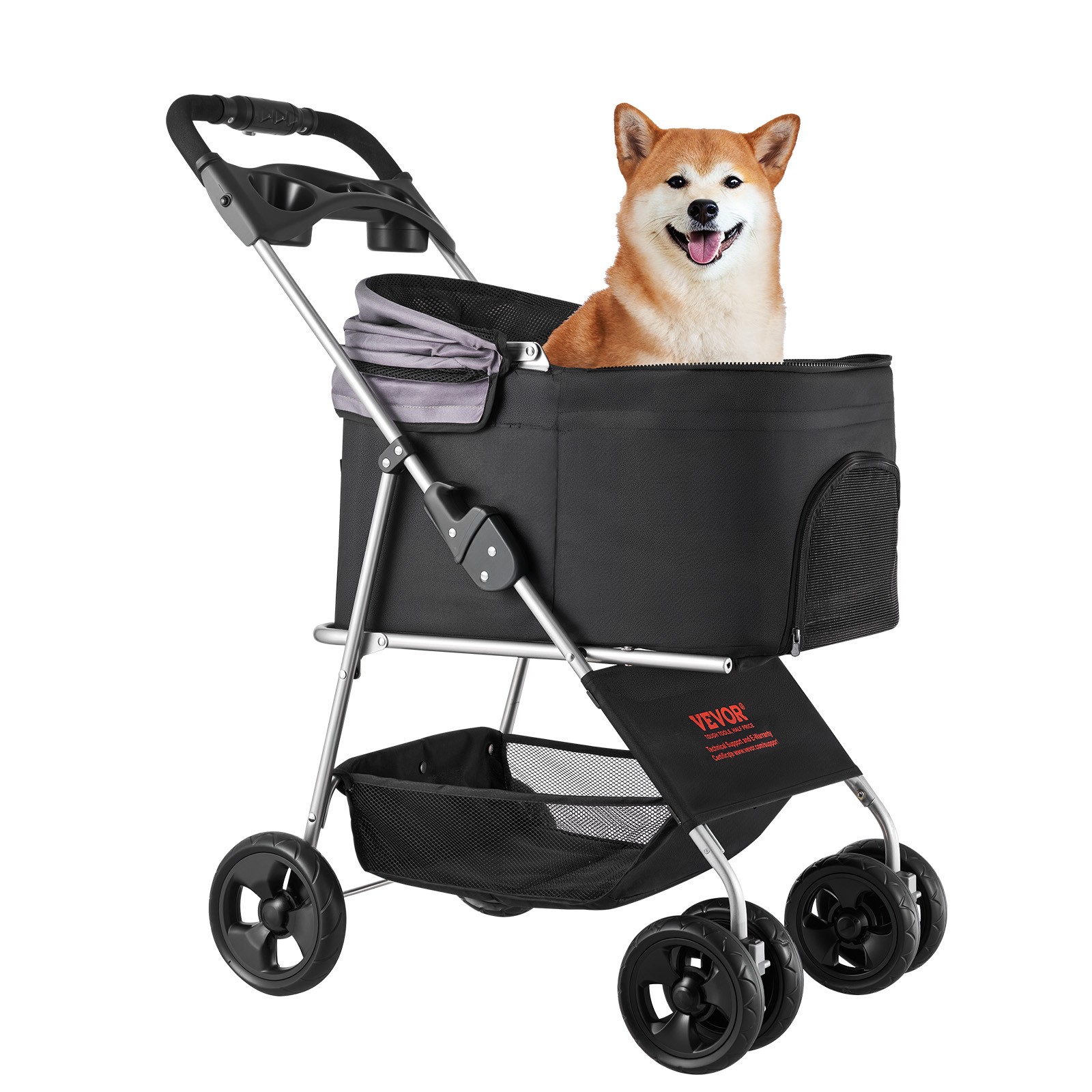 VEVOR Pet Stroller Foldable 4 Wheels Dog Stroller Detachable Carrier up to 35lbs