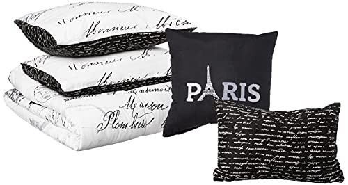 J'Adore 5-Piece Comforter Set, Full Black and White