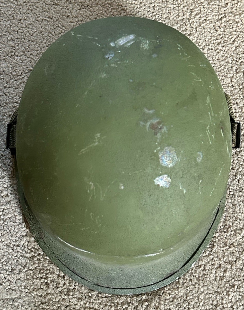 Lot of (2) Vintage Military Helmets 1970s-1980s Era Light Green 07 On Strap