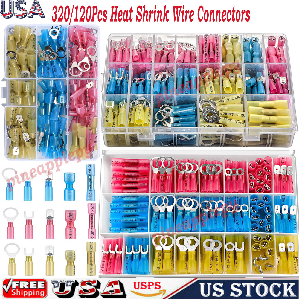 320/120Pcs Heat Shrink Wire Connectors Marine Automotive Waterproof Terminals