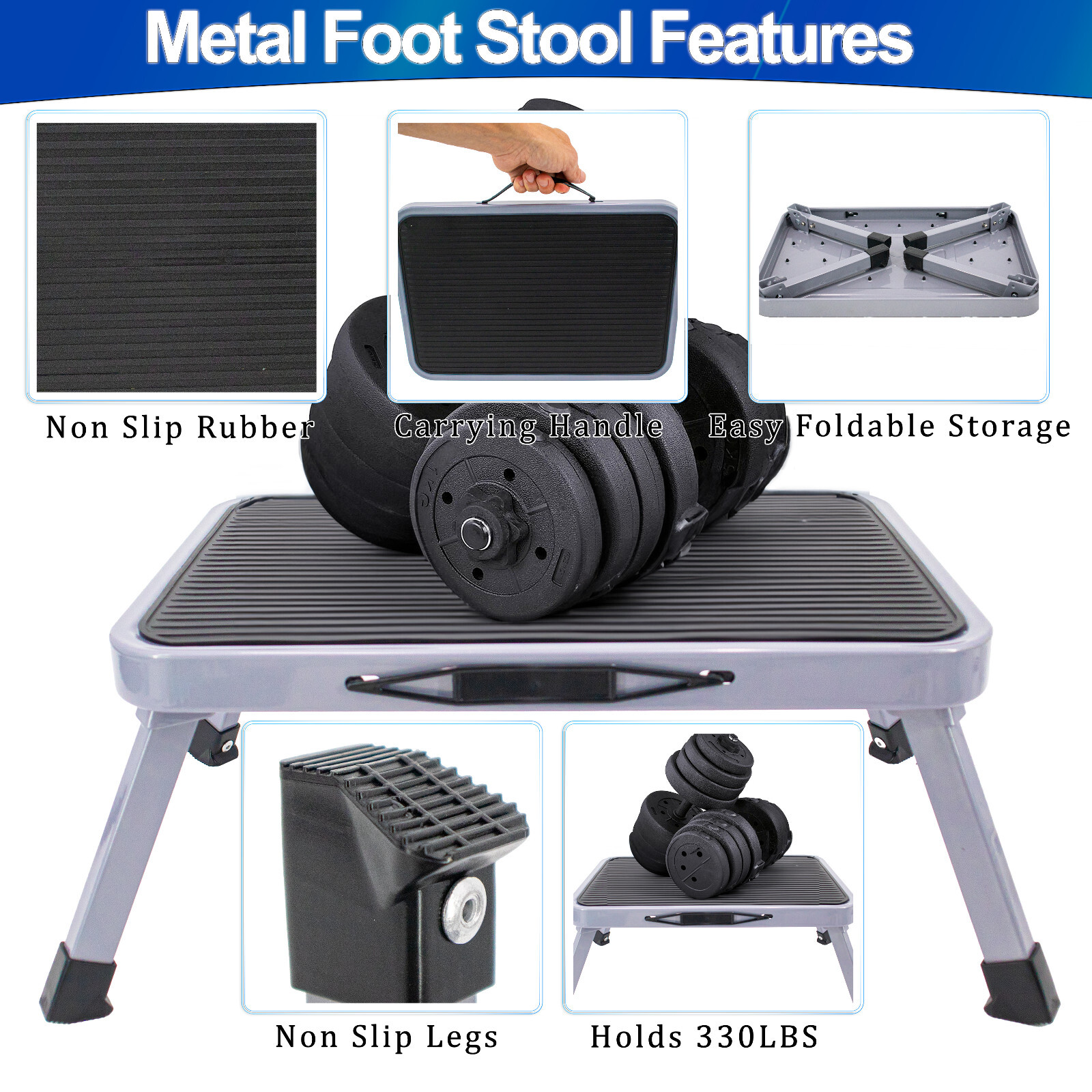 Step Stool Portable Folding Metal Foot Stool Compact One Step Ladder for Kitchen
