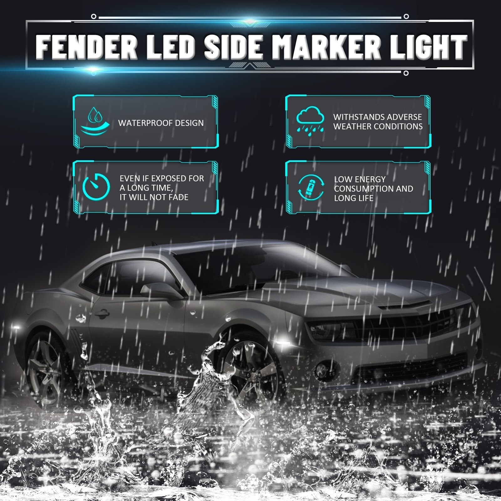 White Front Rear Fender Side Marker LED Lights Smoked For 2010-2015 Chevy Camaro