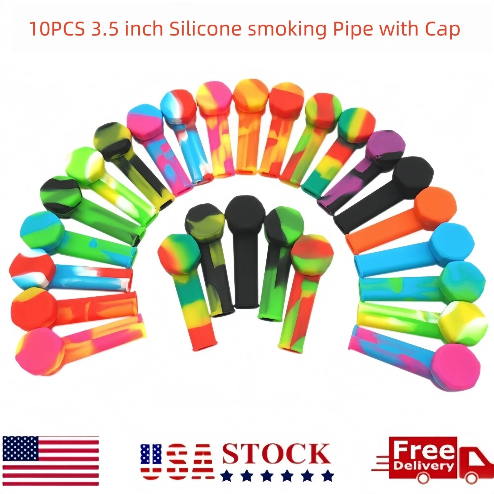 Silicone Smoking Hand Pipe with Metal Bowl &Cap Lid Pocket Pipe 10pcs