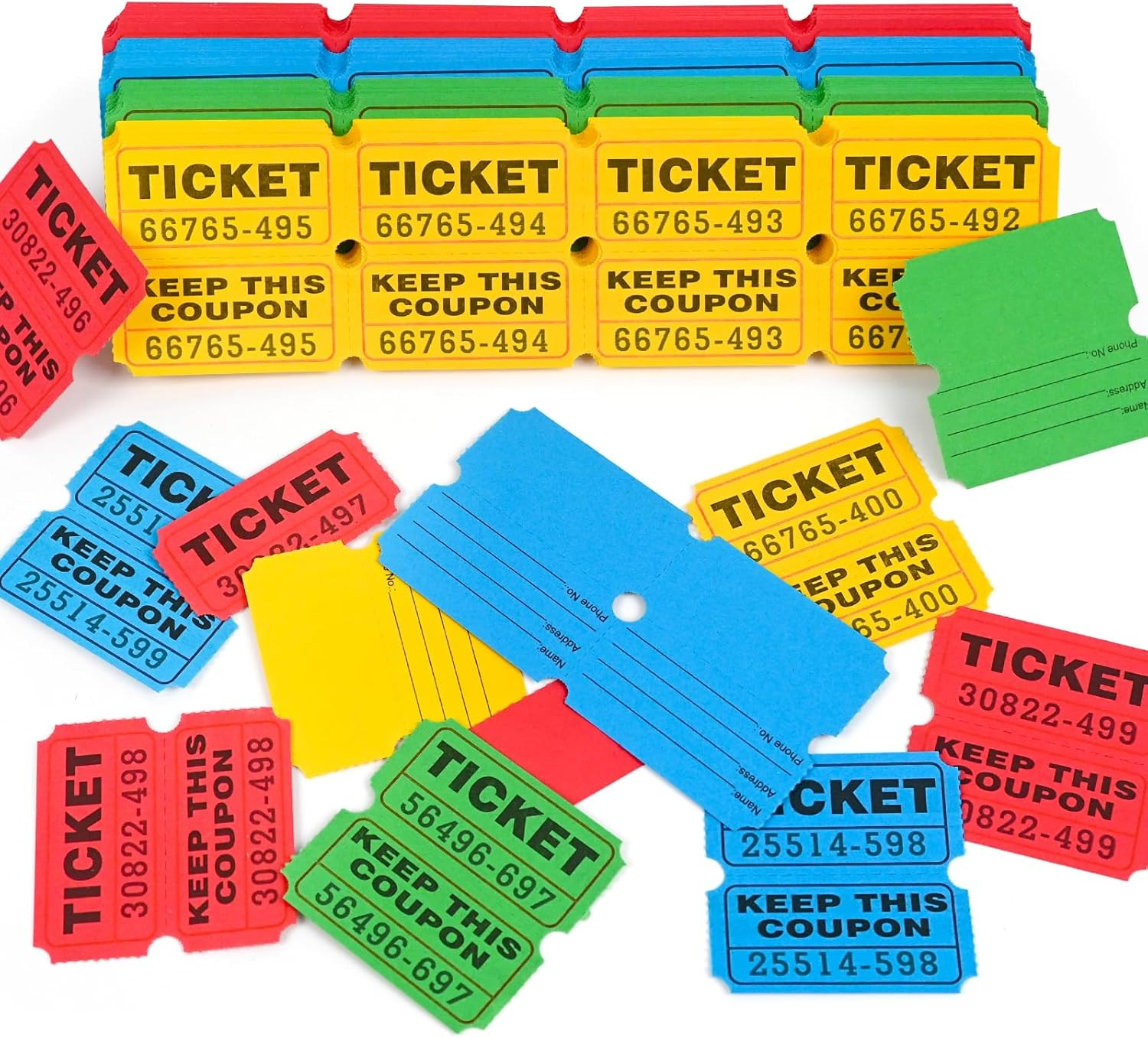 Raffle Tickets, 800 Pcs 400 Pairs,50/50 Double Ticket,Bold Numbers for Easy Read