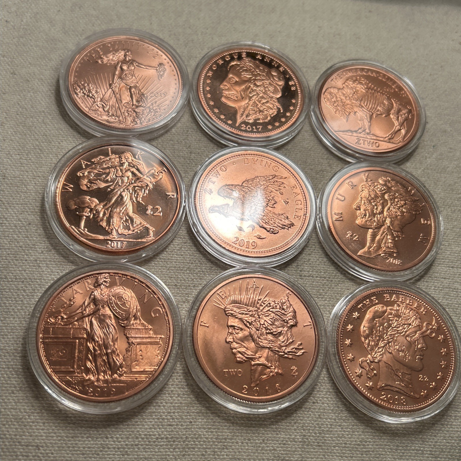 Set Of 9 Zombucks 1 oz Copper Rounds