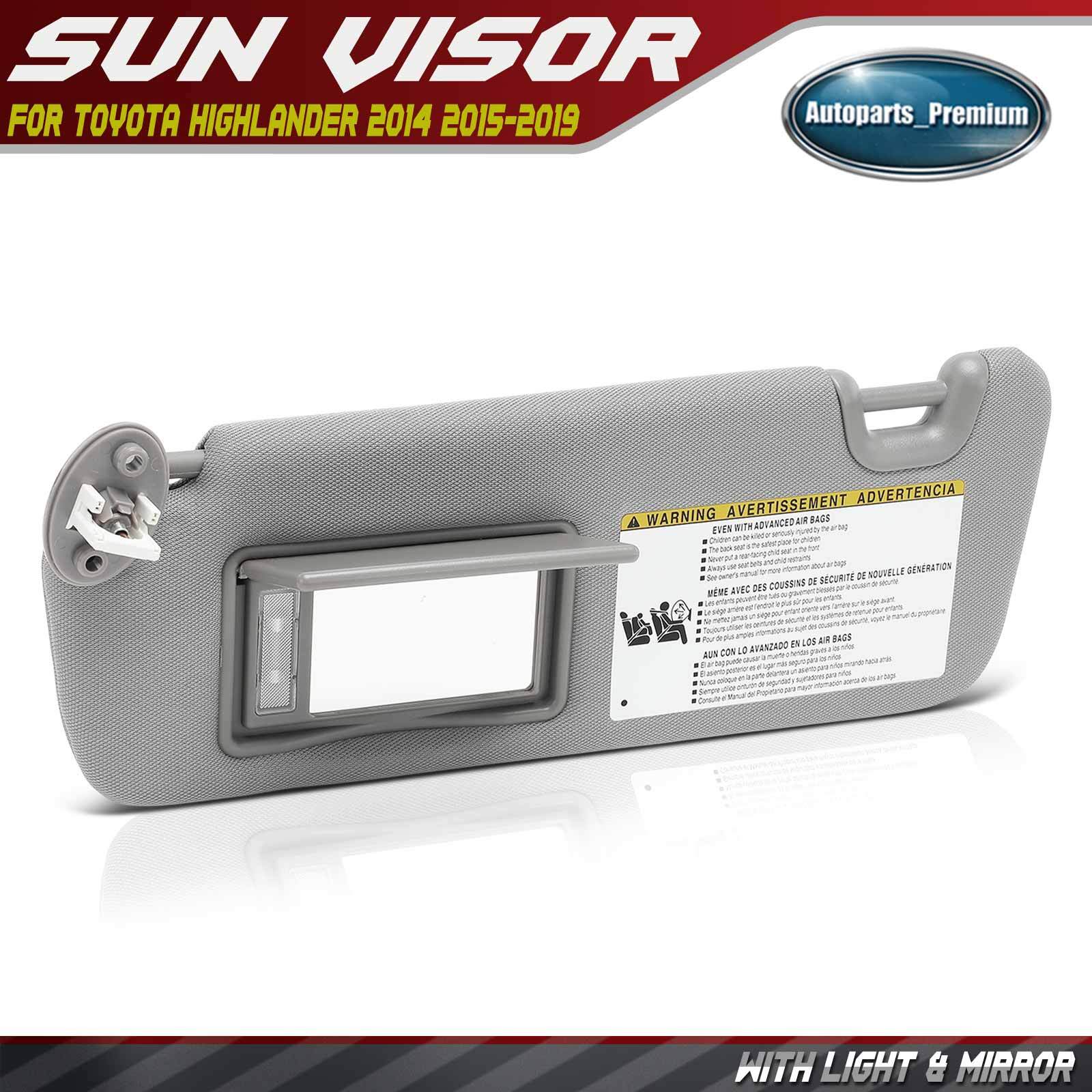 Gray Left Driver Sun Visor with Mirror & Light for Toyota Highlander 2014-2019