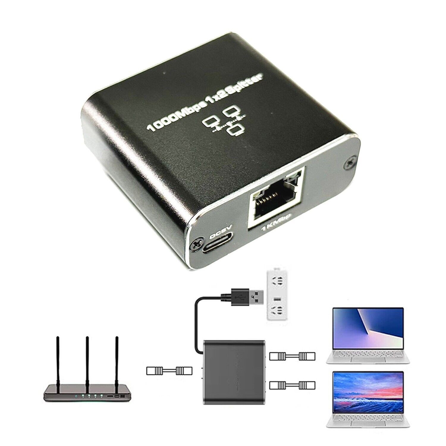 RJ45 Gigabit Ethernet Splitter 1000Mbps LAN Network Internet 1 to 4 Out Adapter