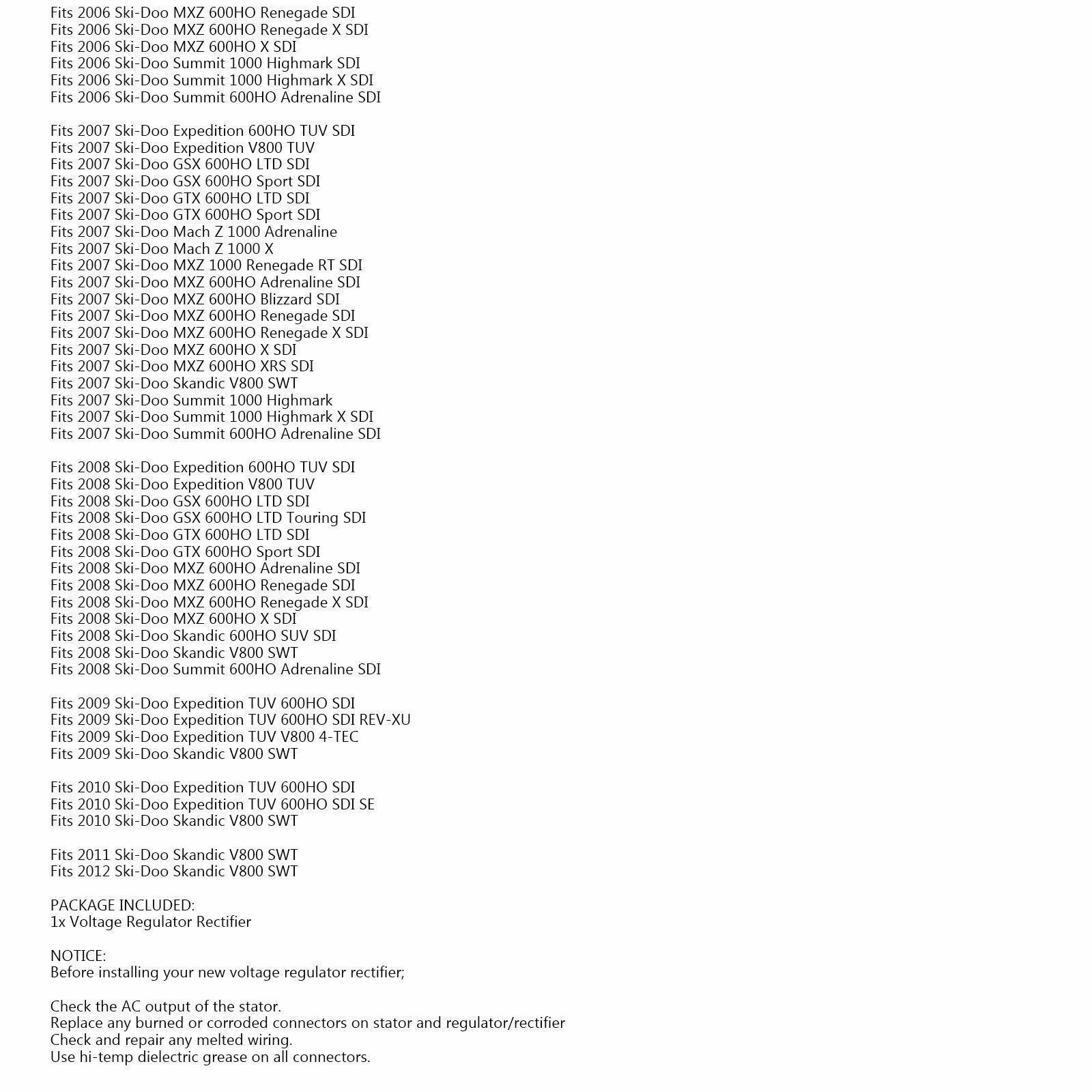 Voltage Regulator fits Ski-Doo 600 HO SDI Repl # 515176243 515175717 515176023