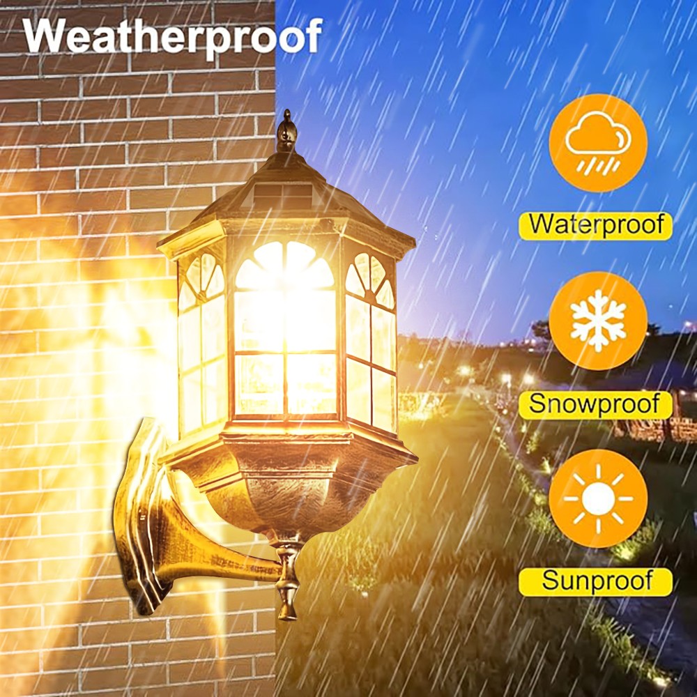 2PCS Solar Wall Lantern Light Dusk To Dawn LED Sconce Lamp Porch Outdoor Lamp