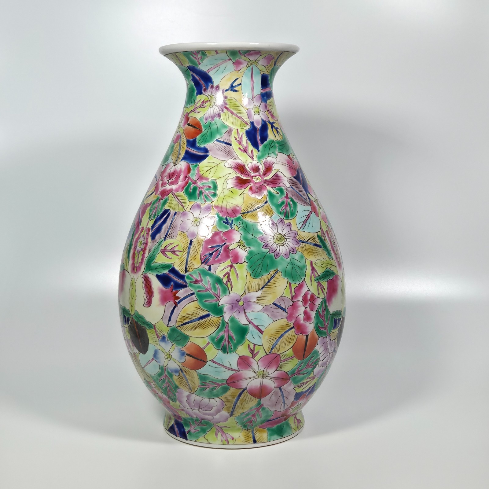 Vintage 14" Chinese Millefleur and Pomegranate Fruit Vase