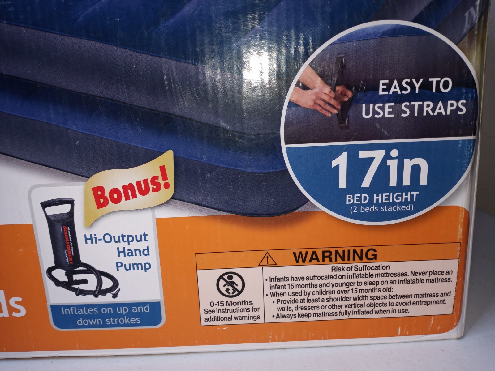 Intex 2 in 1 Guest Bed 2 Queen Sized Air Mattress Beds w/ Hi Output Hand Pump