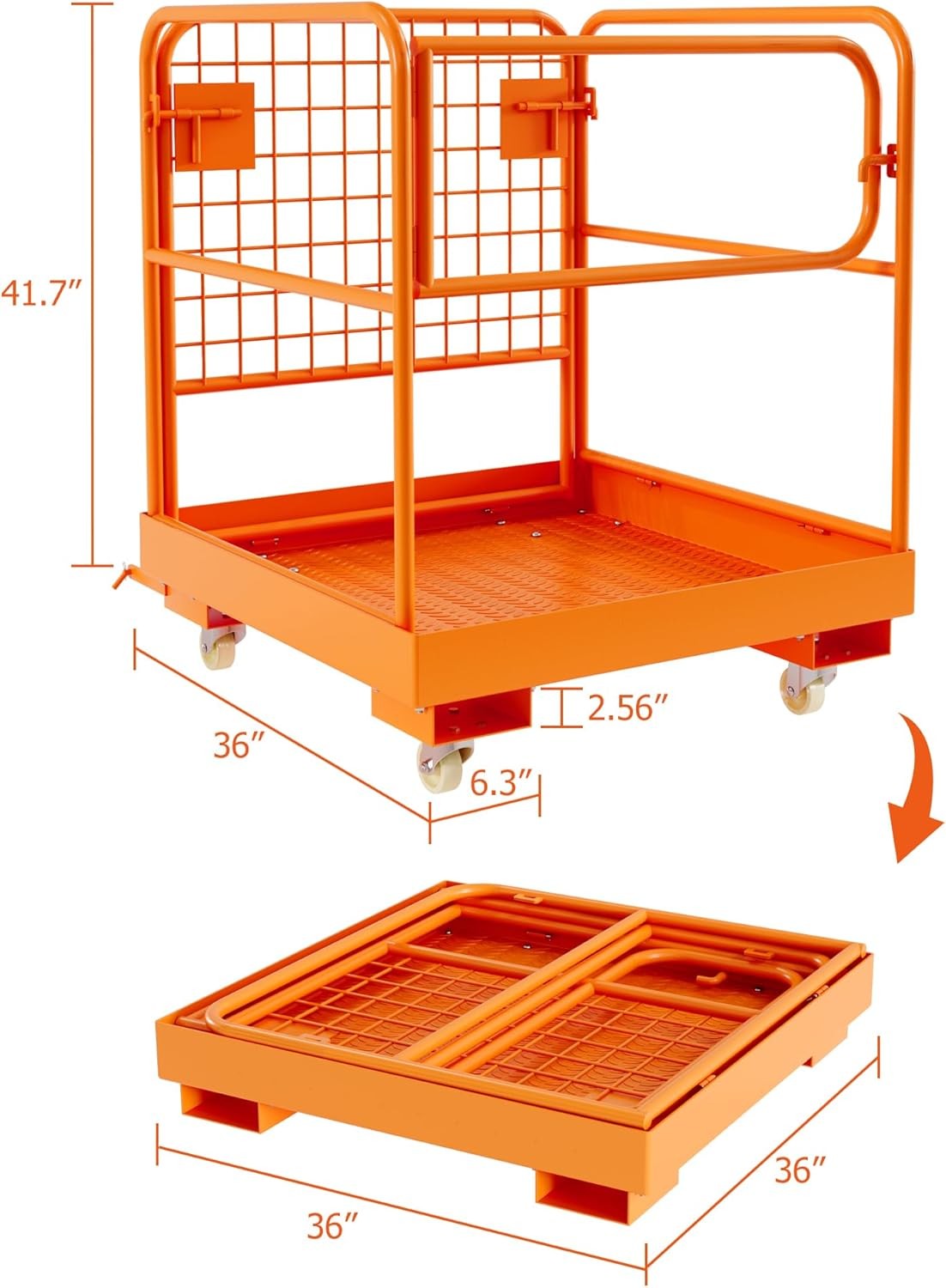 Collapsible 36"x36" Forklift Safety Cage 1-3 Person Work Platform Basket 1200LBS
