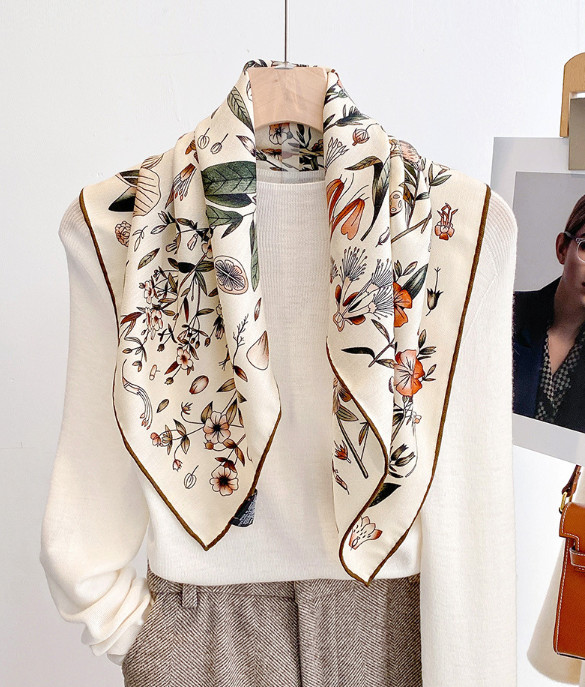 70% Cashmere 30% Silk Shawl Scarf flower Print Neckerchief 65X65cm Bandana wrap