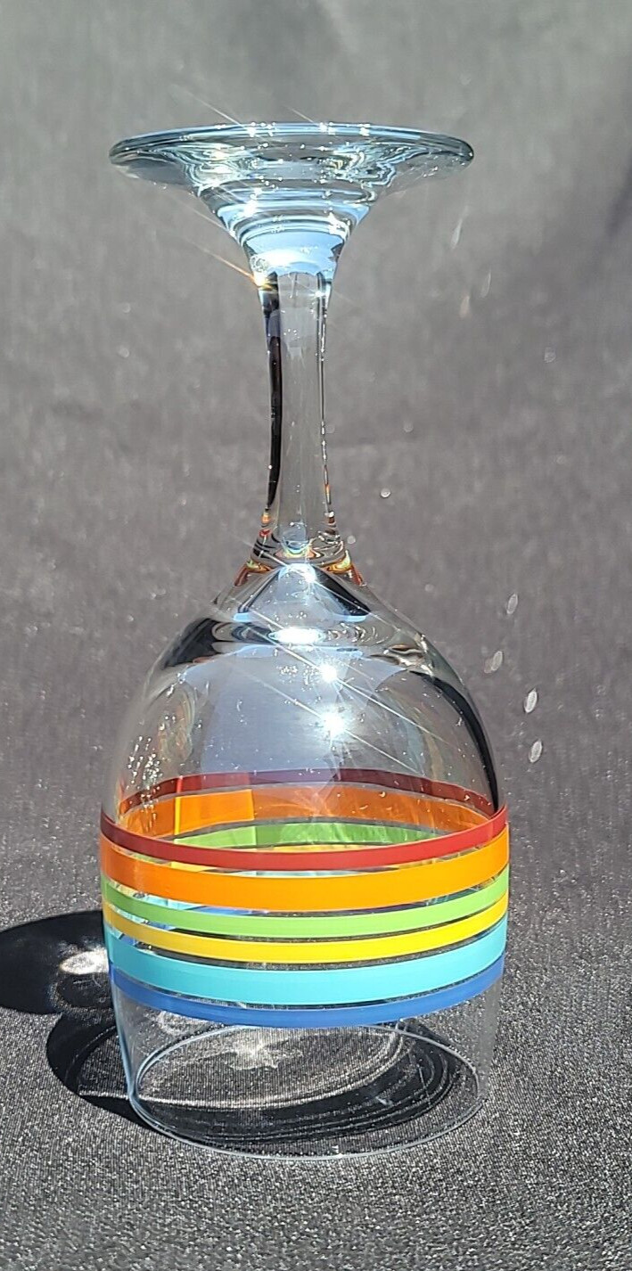 Set of 4 Vintage Libbey Mambo Fiesta Striped Summer Wine Glasses Goblet Rainbow