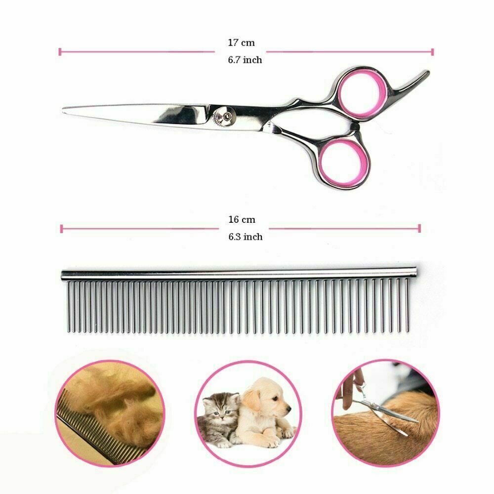7" Professional Pet Dog Grooming Scissors Set Straight Curved Thinning Shear Kit