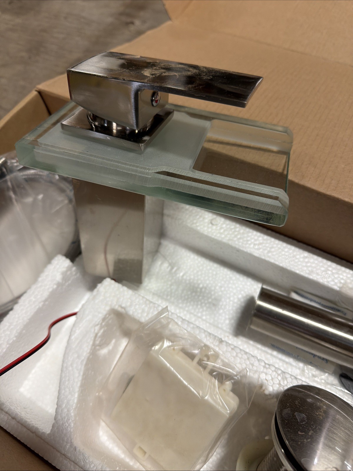 Faucet Glass Spout Waterfall Bathroom Basin Mixer Sink Taps Light FOR PARTS ONLY