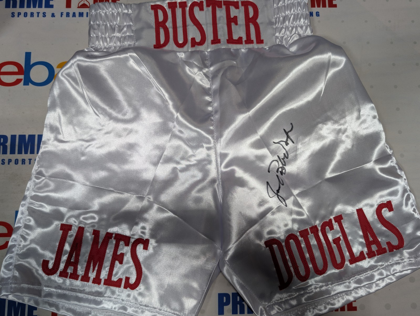 #001 - FLASH Buster Douglas Autographed Boxing Shorts Prime Time Cert