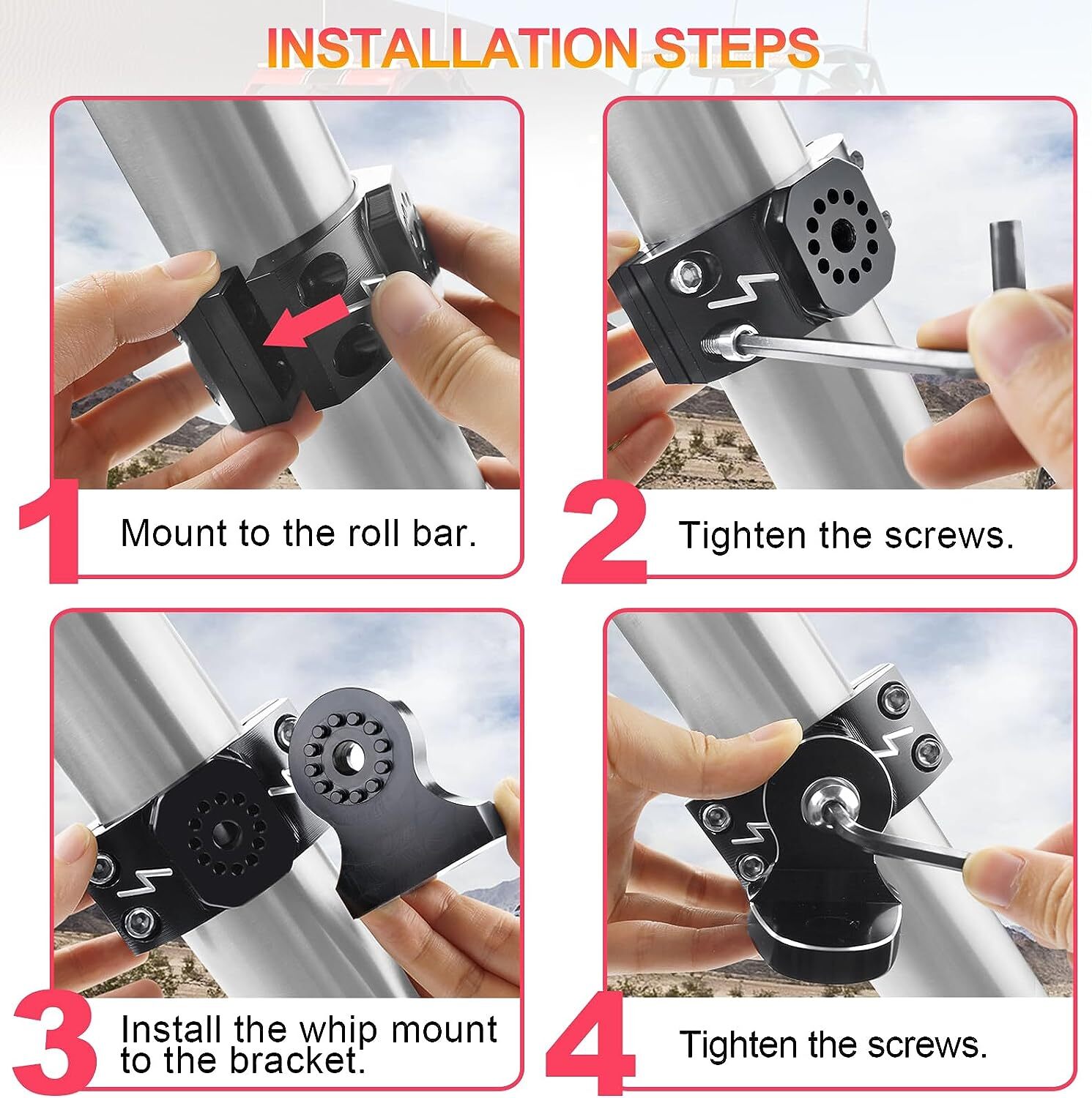 Heavy duty 1.75"-2" UTV Whip Light Flag Mount CNC Bracket for Polaris RZR Honda