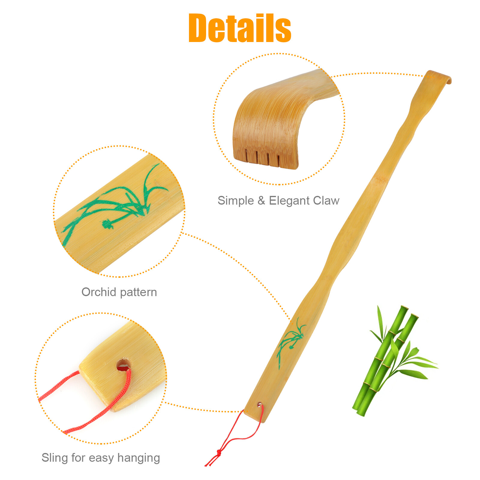 3 Pack Natural Bamboo Back Scratcher Long Reach Pick Itch Relief Tool Portable
