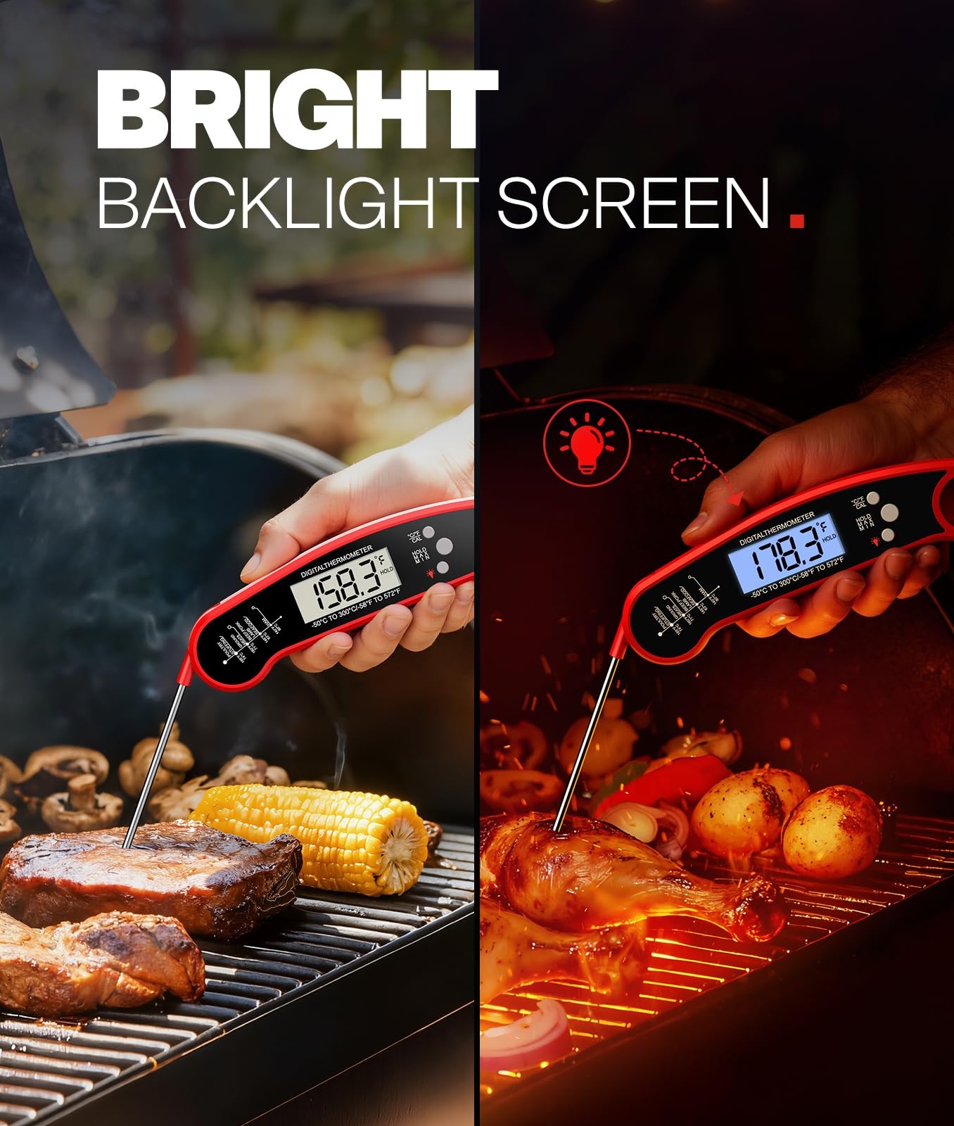 Digital Meat Thermometer Instant Read Food Probe for Cooking Grilling BBQ Red