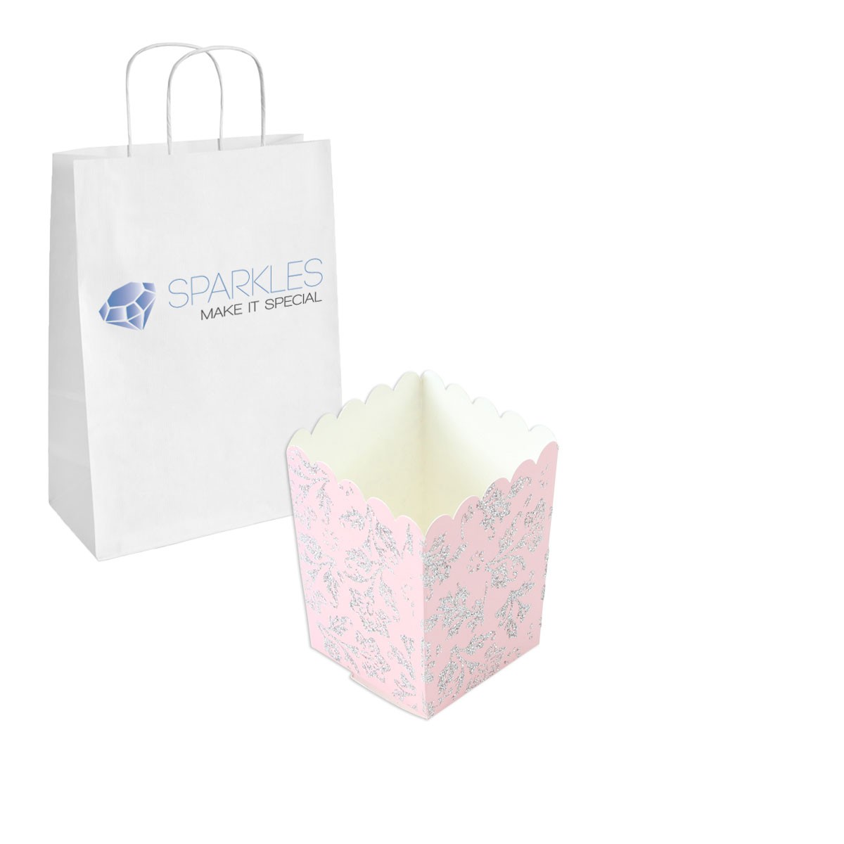 10 Pink Silver Popcorn Wedding Favor Gift Boxes Party Event Decor Candy Box