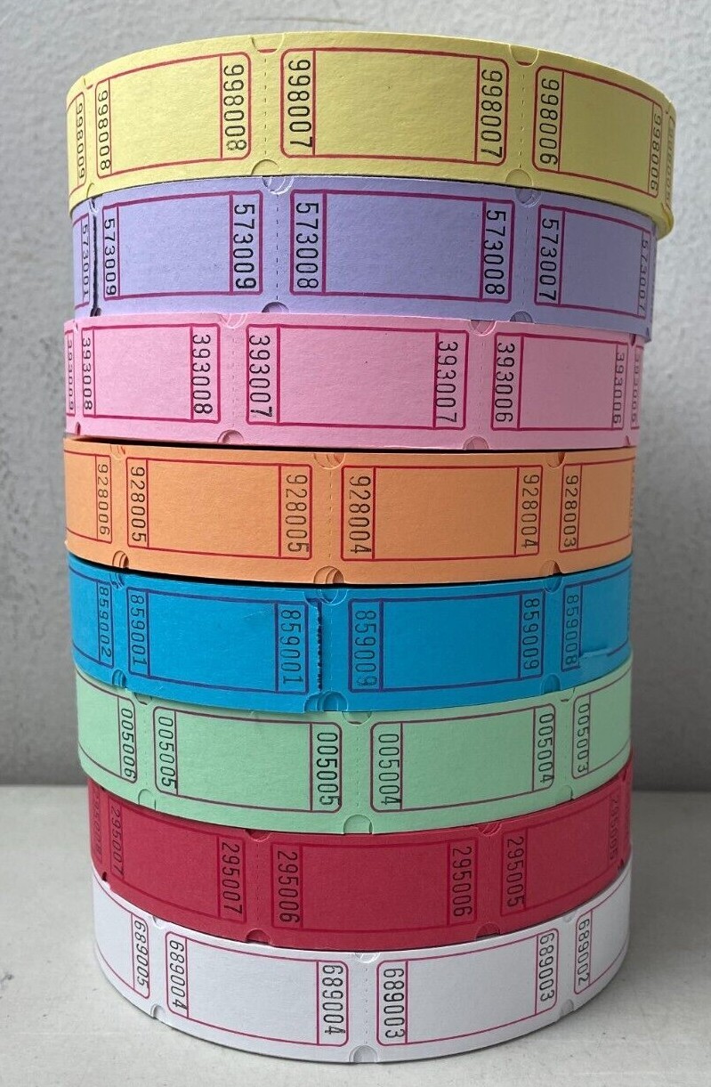 Blank Single Stub Raffle Tickets Roll of 2000 Fun Fair Carnival Fund Raiser