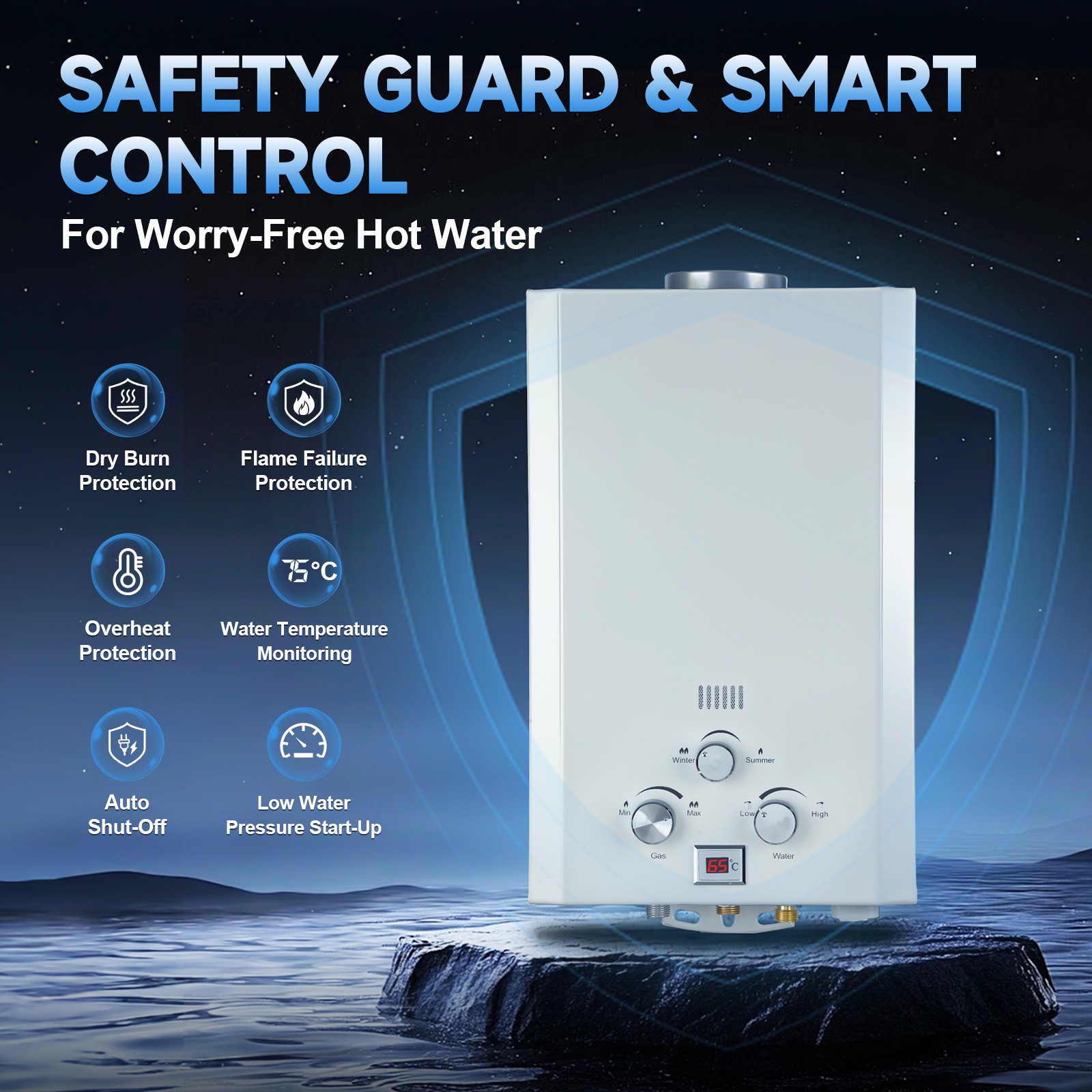 Tankless Propane Gas Hot Water Heater On-Demand Instant Gas Pressure 2800 Pa