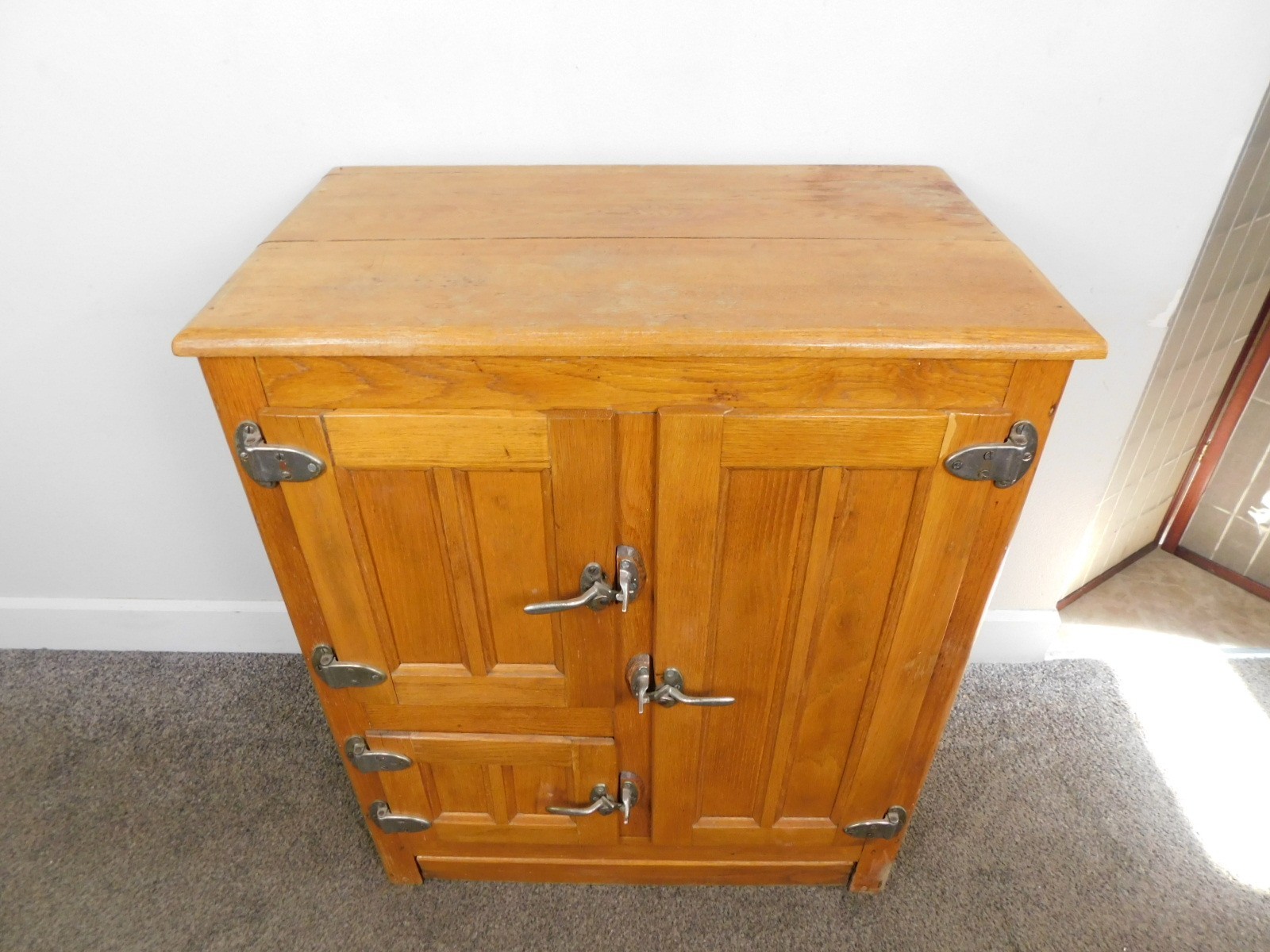 Antique REAL DEAL c1915 ALL Original Oak Ice Box Bar Counter Refrigerator VG HOT