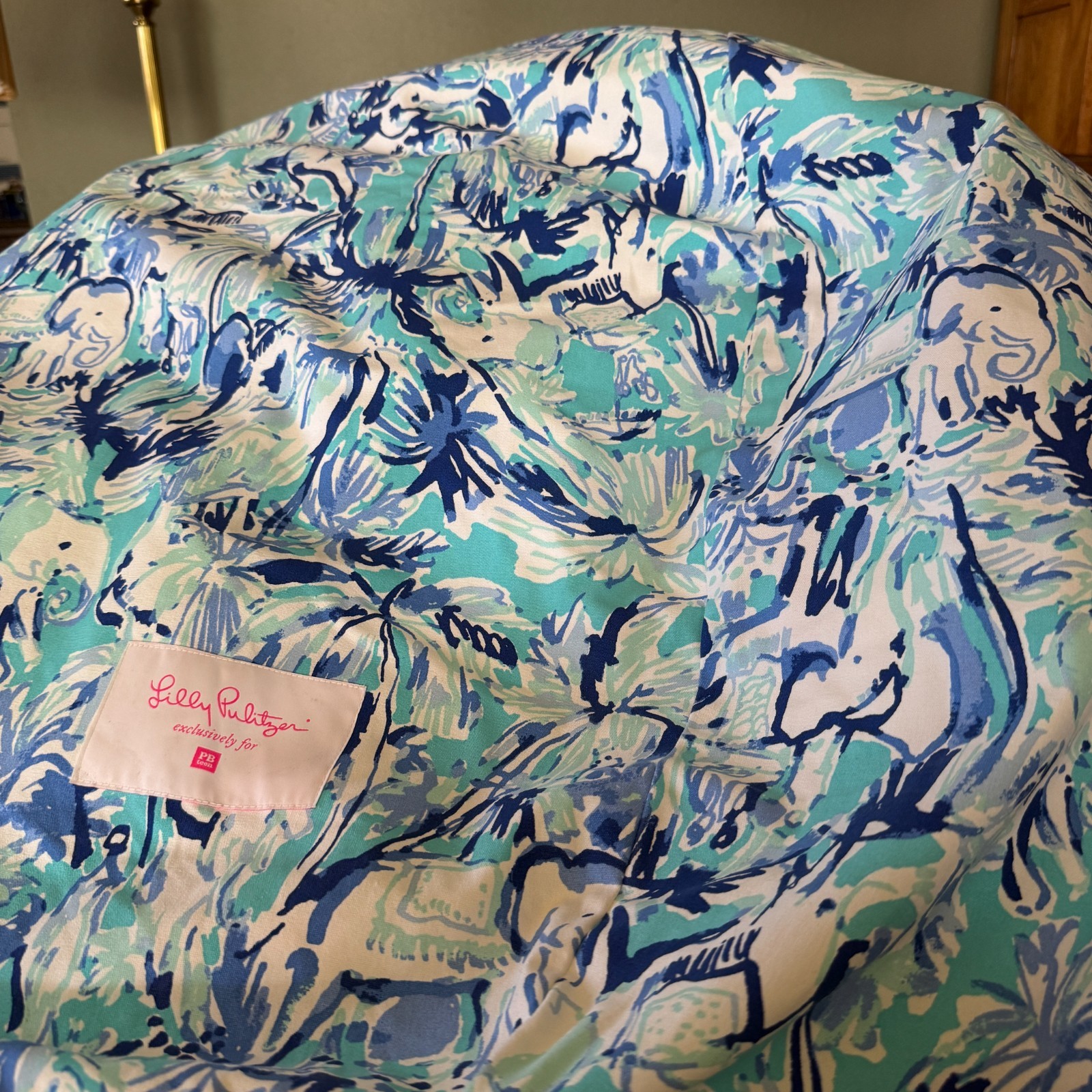 Pottery Barn Lilly Pulitzer Bean Bag Chair Elephant Appeal Slipcover with Insert