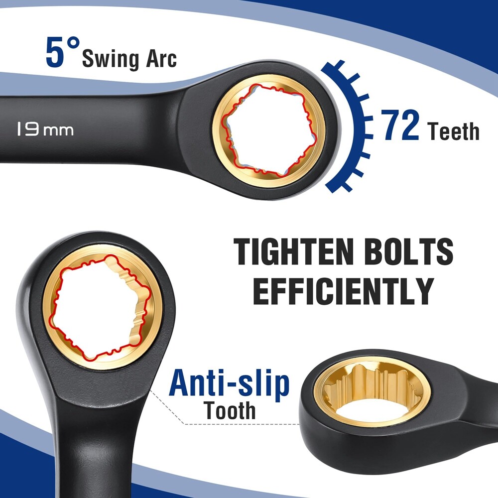 WORKPRO 10PC Extra Long Ratcheting Wrench Set Combination Metric 8-19mm 72-Teeth