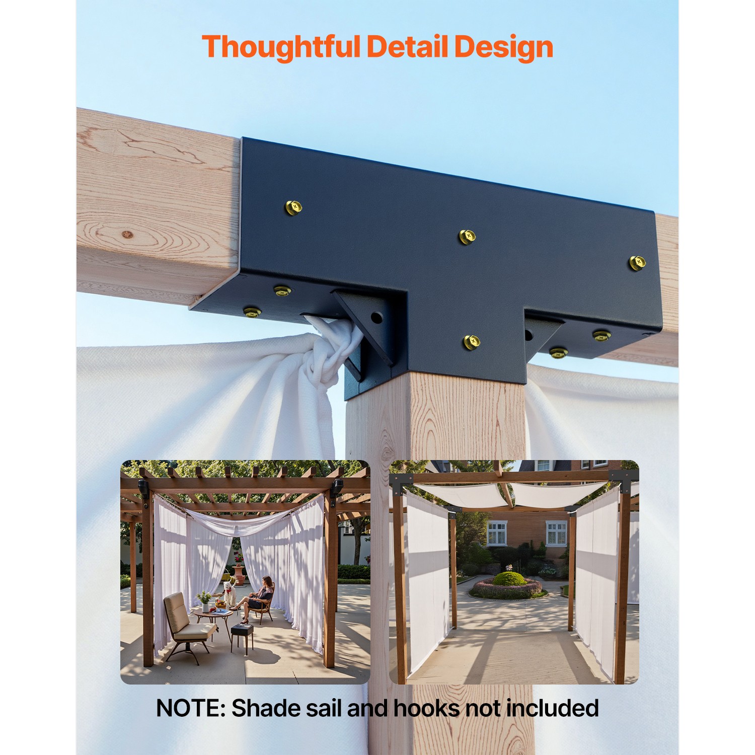 4x4 Inch Pergola Bracket Kit Inner 3.5x3.5 3-Way Woodworks DIY Post 2 pcs