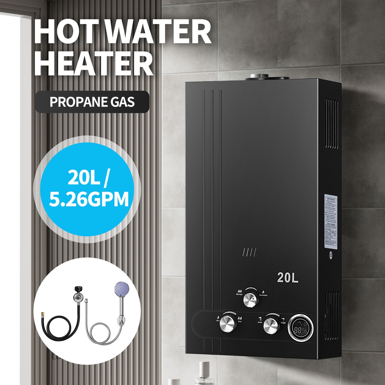 20L Tankless LPG Liquid Propane Gas Hot Water Heater On-Demand Water Boiler