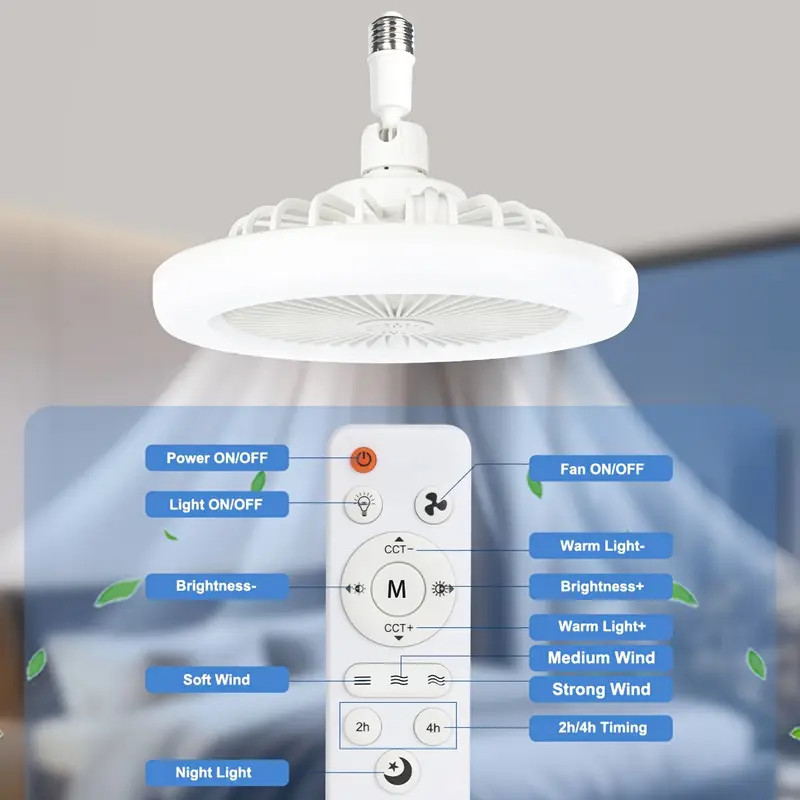 Socket Ceiling Fans with Lights and Remote- Socket Fan light with Dimmable Led