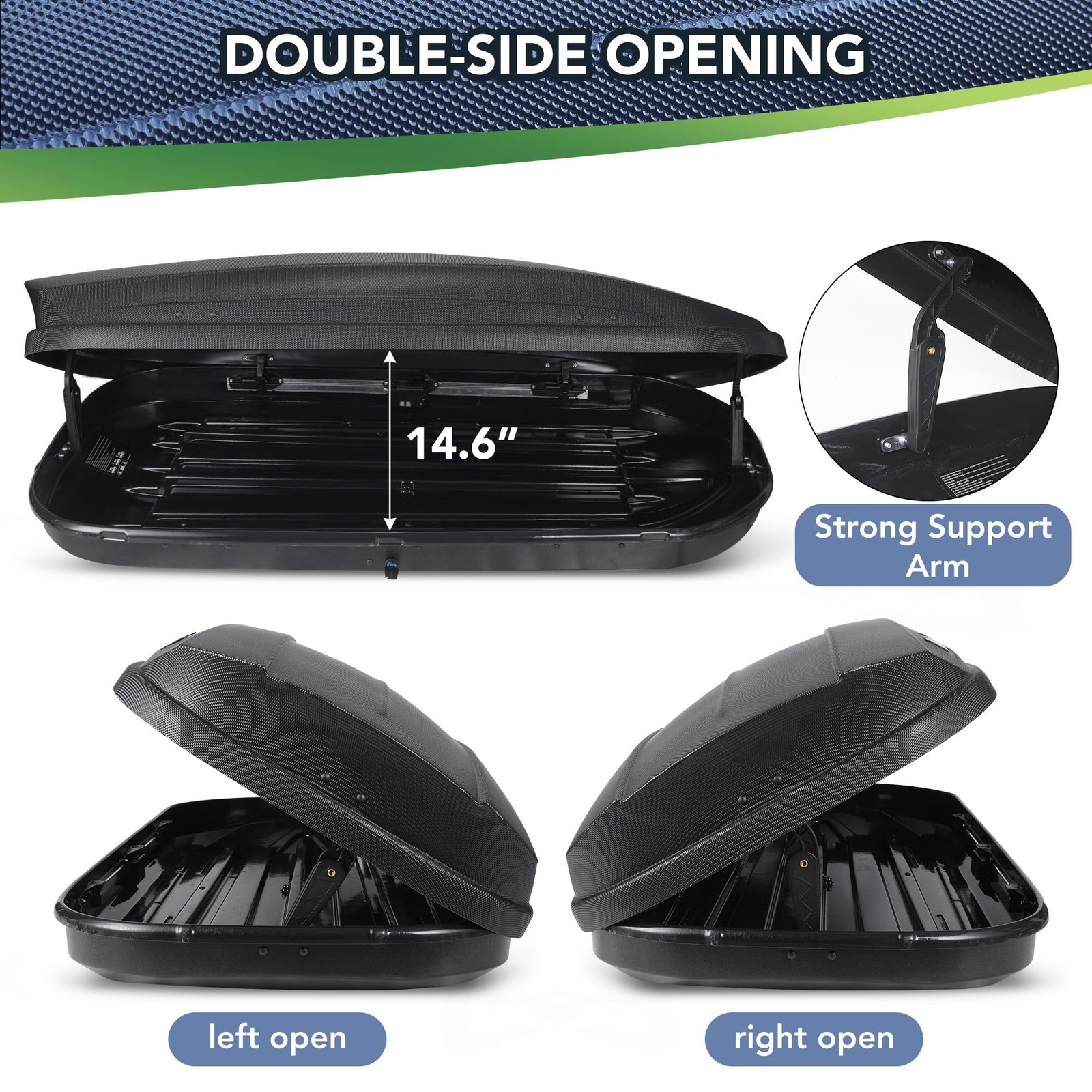 Rooftop Cargo Box Carrier Dual-Side Opening Roof Mount Travel Luggage Storage