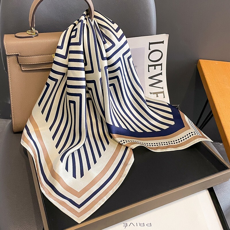100% Mulberry Silk 27" Square Scarf Women Neckerchief Wrap Fashion Style Striped
