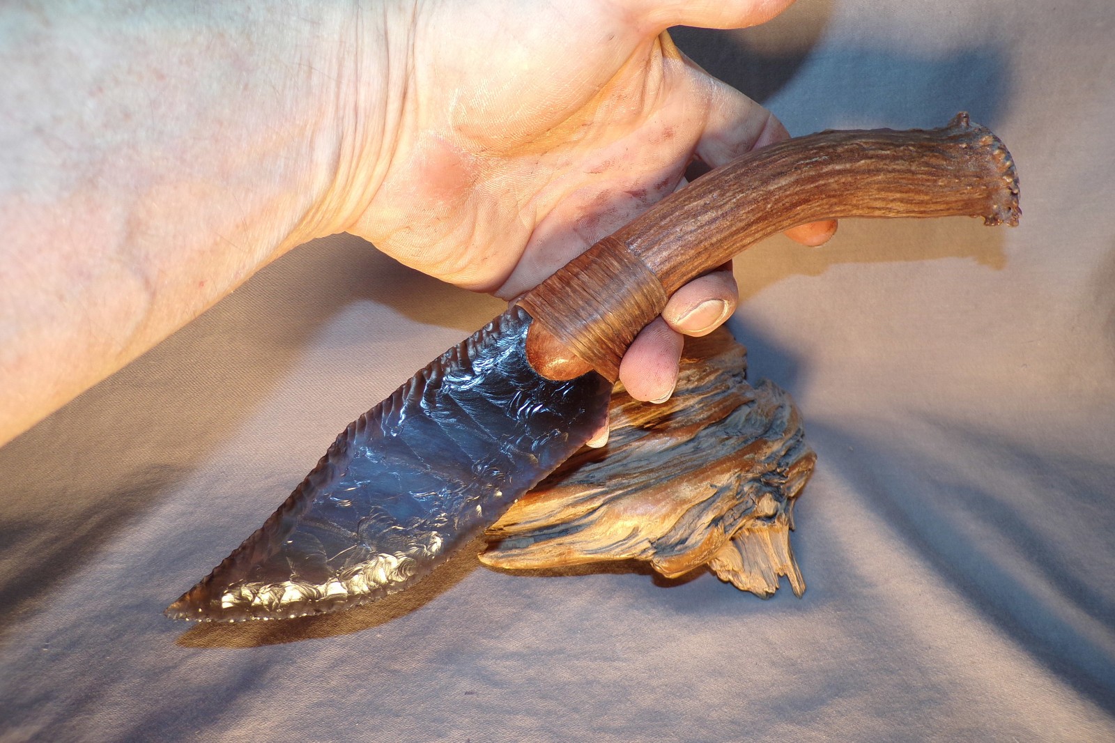 Large Rainbow Obsidian Bowie Knife Flint Knapping Black Powder Mountain COA