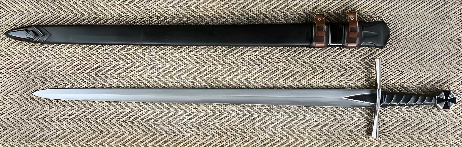 Custom Handmade Teutonic Knight Sword Replica-Medieval Design & Leather Scabbard