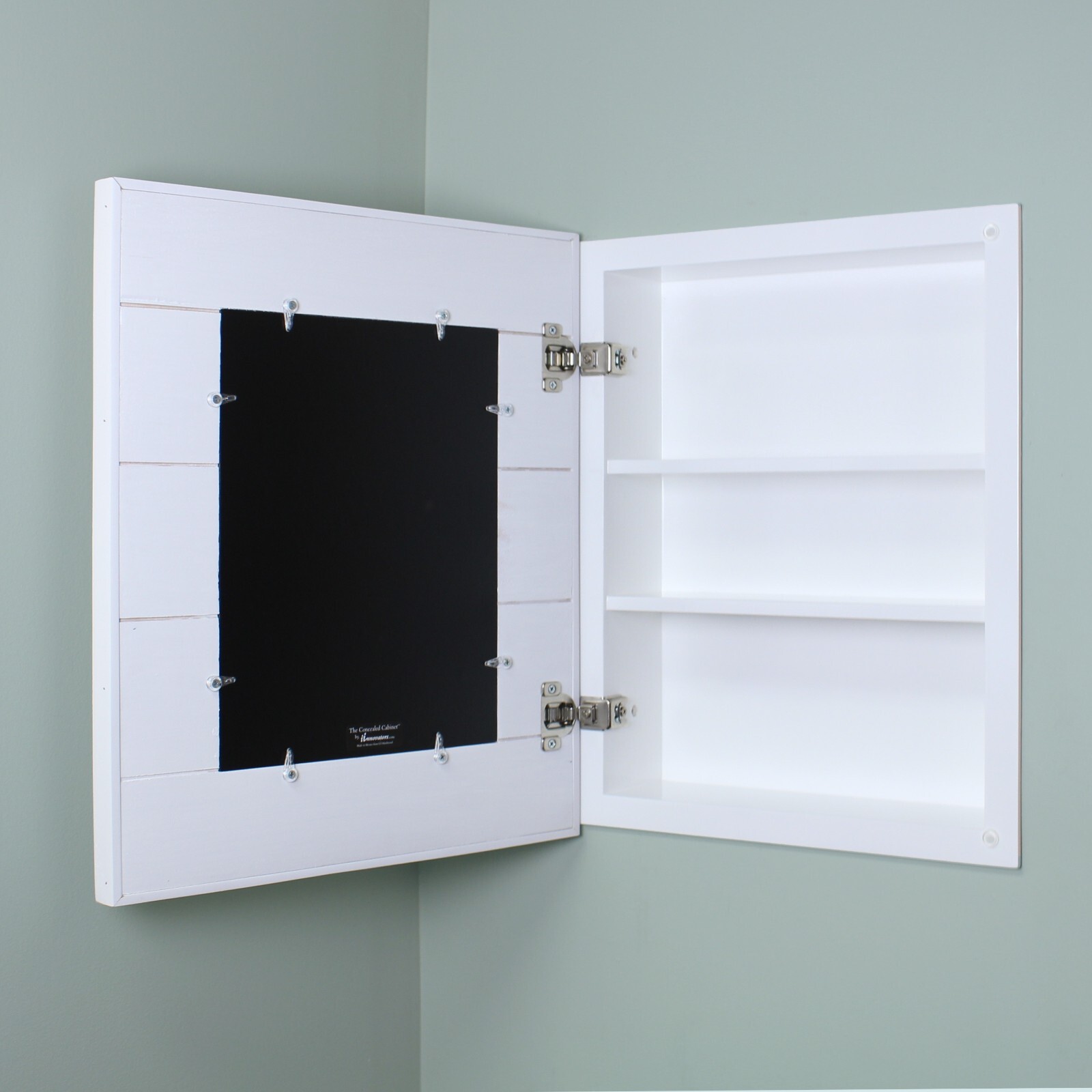 recessed medicine cabinet w/ picture frame door, no mirror, white interior 14x18