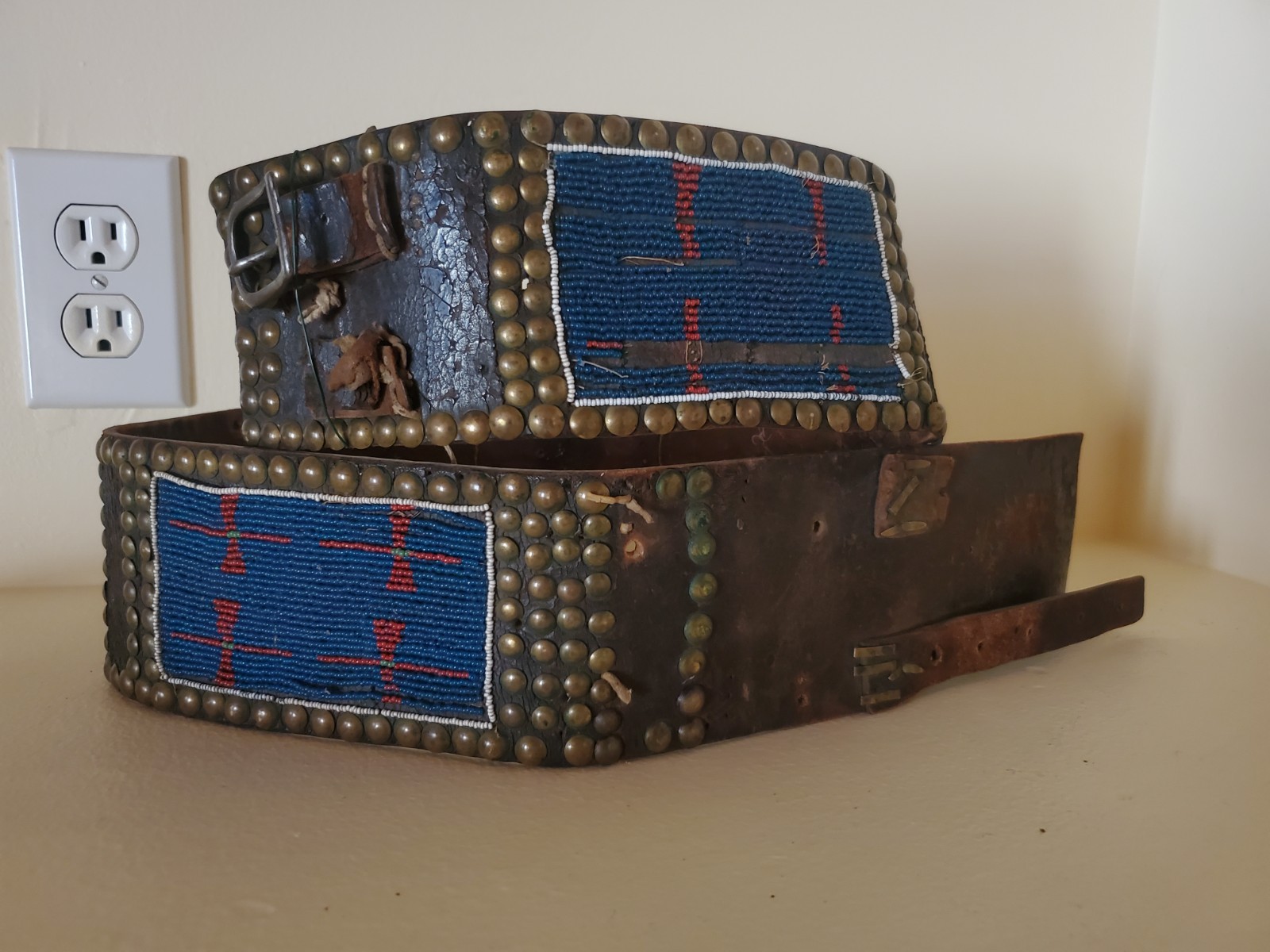 Antique OLD Native American Indian beaded warrior tacked belt Nez Perce 19th c.