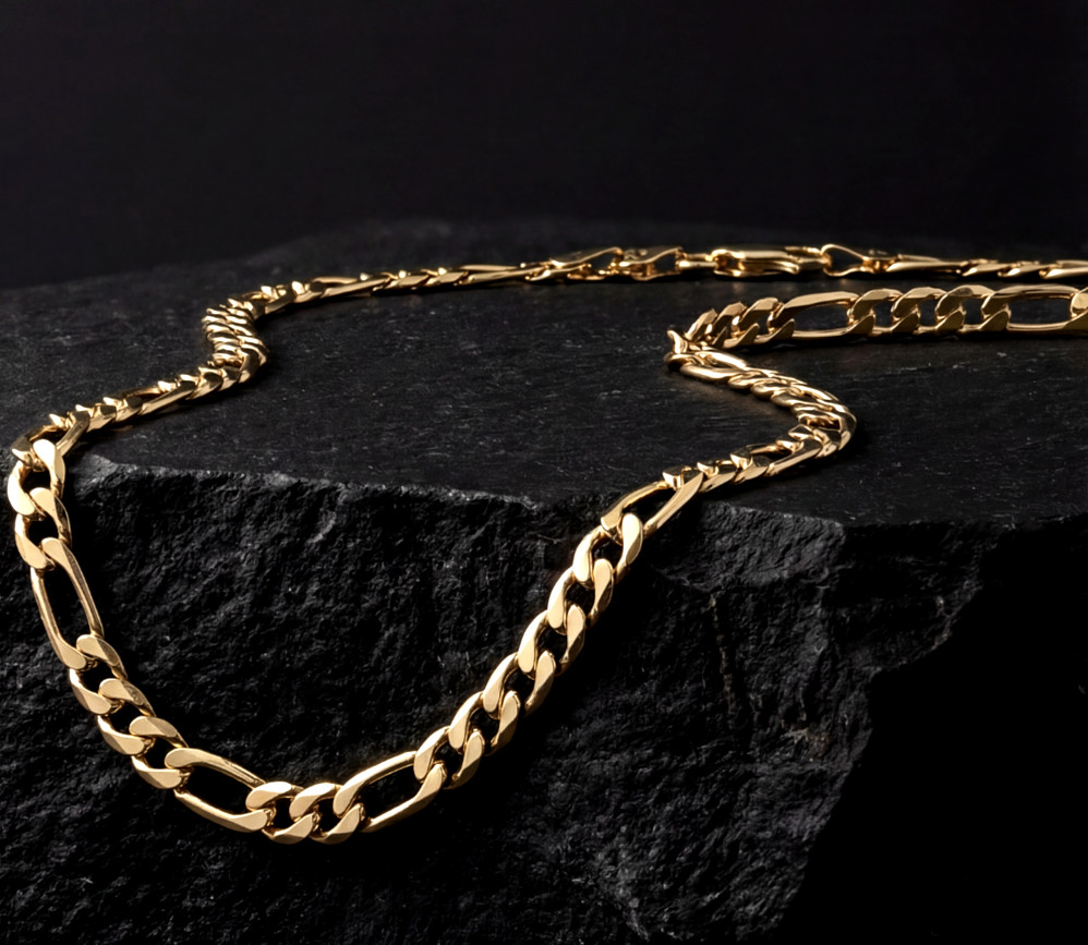 Heavy Men's 14k Gold Stamped Italian Figaro Link Chain Necklace 20" Inches 5MM