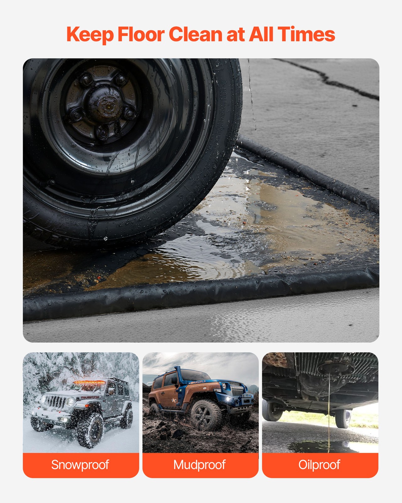 VEVOR Containment Mat Non-Slip Garage Floor Mat 7 ft 9 in x 18 ft Raised Edge