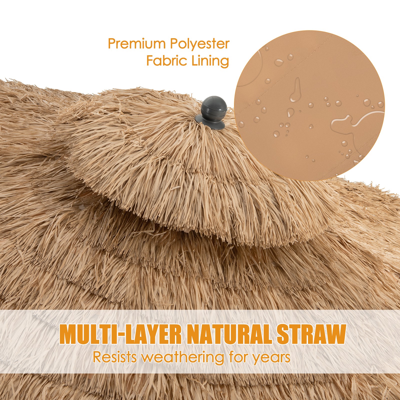 9 ft Thatched Tiki Patio Umbrella Beach Pool Sun Shade 2 Tier Hawaiian Crank