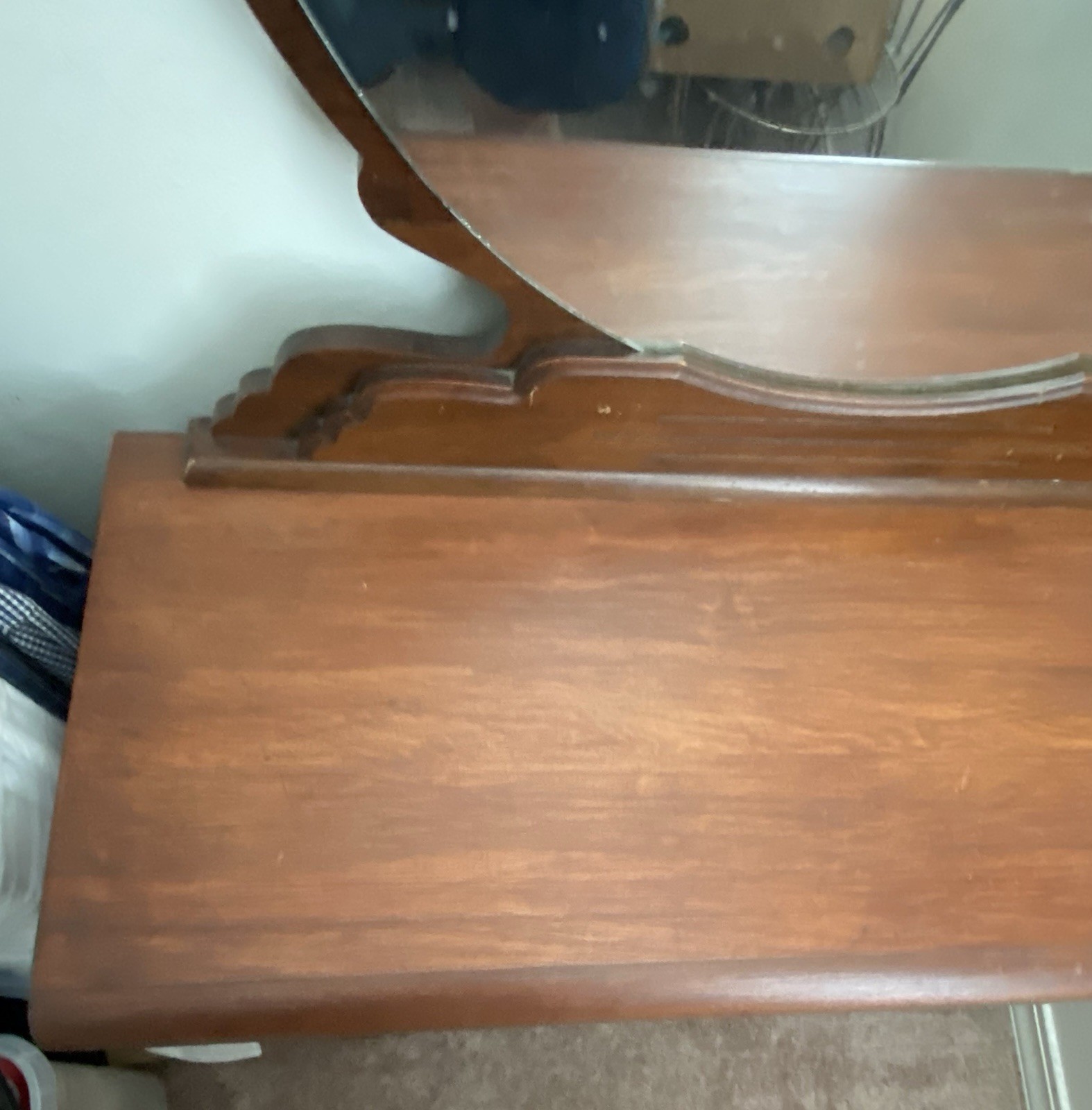 ANTIQUE 1920s Art Deco Waterfall? Oak Vanity Makeup Table With Drawer