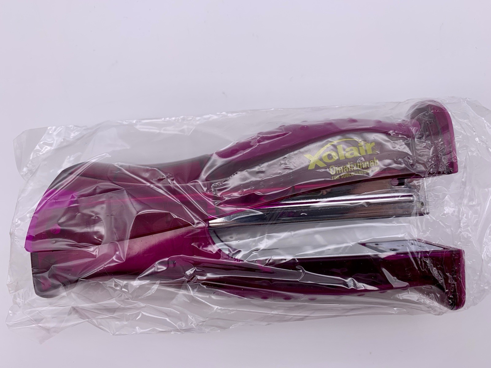 Vtg New in Box Xolair Purple Stapler Logo Both Sides, 6" Upright Pharma Drug Rep