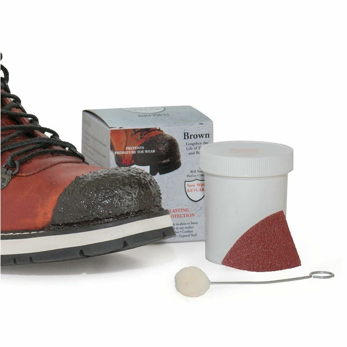 KG'S BOOT GUARD Leather Vinyl Brush-ON Toe Shoe Protector 2oz - BROWN