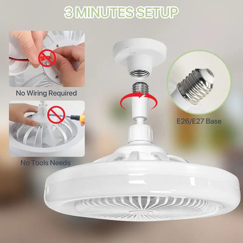 Socket Ceiling Fans with Lights and Remote- Socket Fan light with Dimmable Led