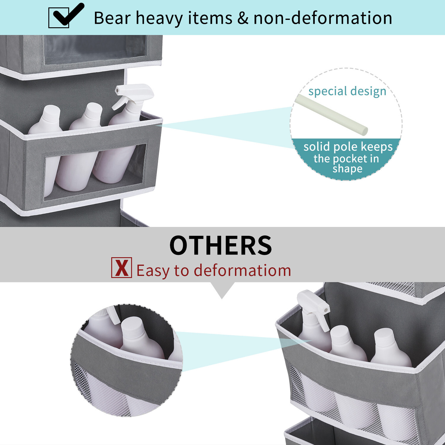 HBN 5-Shelf Over The Door Hanging Organizer with 2 Metal Hooks, Door Wall Mount