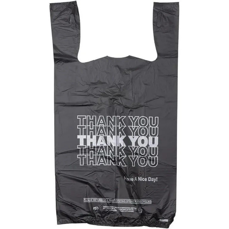 Bags 1/6 Black 21 x 6.5 x 11.5 "Thank You" T-Shirt Plastic Grocery Shopping Bags