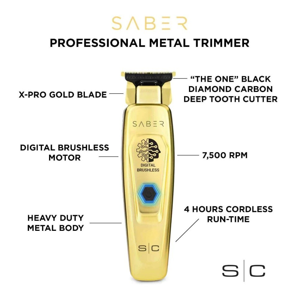 StyleCraft PRO Saber Metal Cordless Trimmer w/ Brushless Motor Gold SC405G - NEW