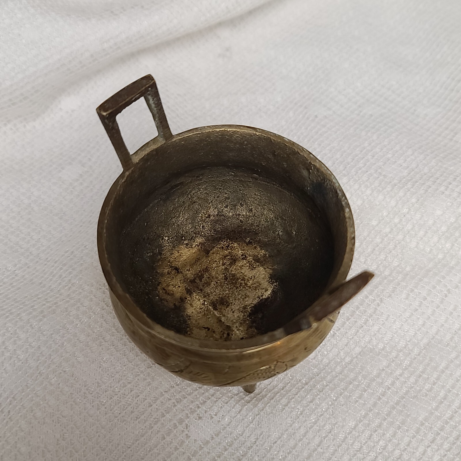 Vintage Antique Chinese Bronze Brass Stamped Incense Burner Bowl Dish Set/Pair 2